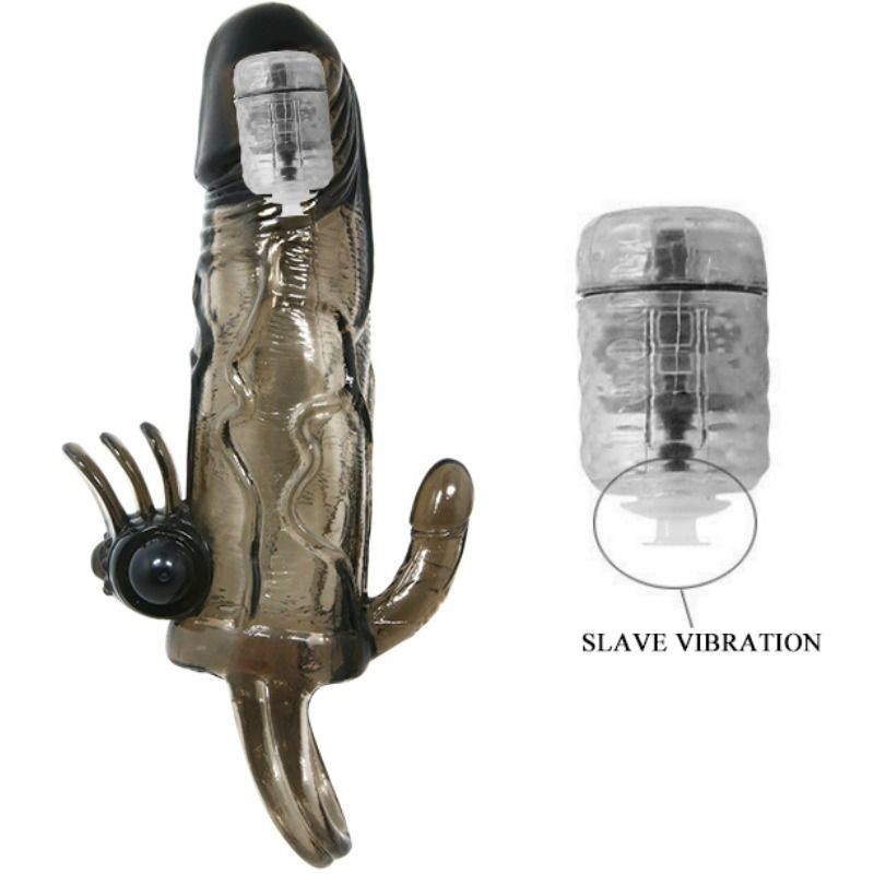 COUVRE-PÉNIS BRAVE MAN AVEC STIMULATION CLITO ET ANAL DOUBLE BULLET NOIR 16.5 CM