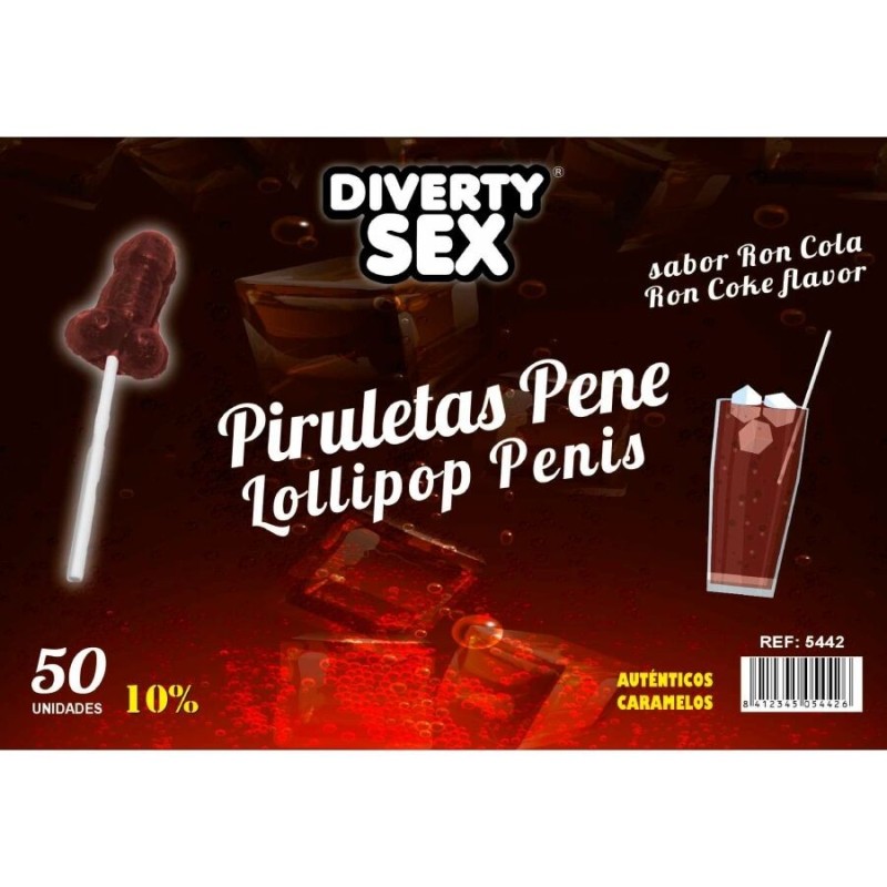 50 sucettes pénis saveur ron cola 10% alcool