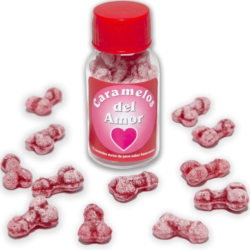 12 BONBONS DAMOUR EN FORME DE PÉNIS FRAISE/CERISE